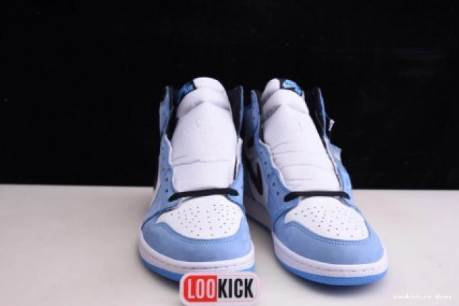 UNIVERSITY RETRO 555088-134 JORDAN 1 HIGH WHITE BLUE AIR BLACK 0719